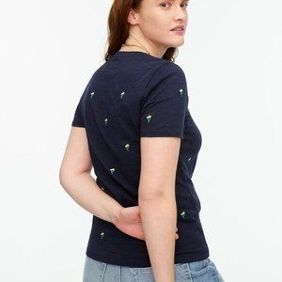 NWT J. Crew Navy Embroidered Tulips Slub Cotton Crewneck T-shirt - SIZE SMALL - Picture 4 of 7